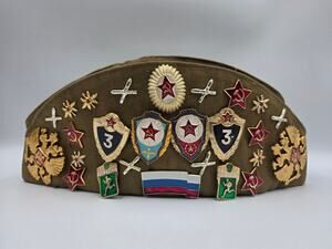 Vintage Soviet Union Russian Military Hat 25 Pin And 3 USSR Patches Pilotka L/XL